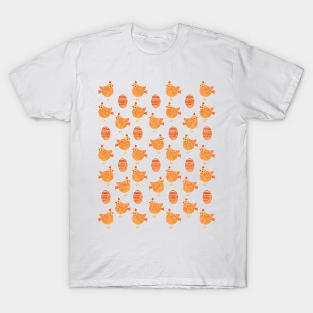 The cute yellow and red chicken and egg pattern T-Shirt by iulistration